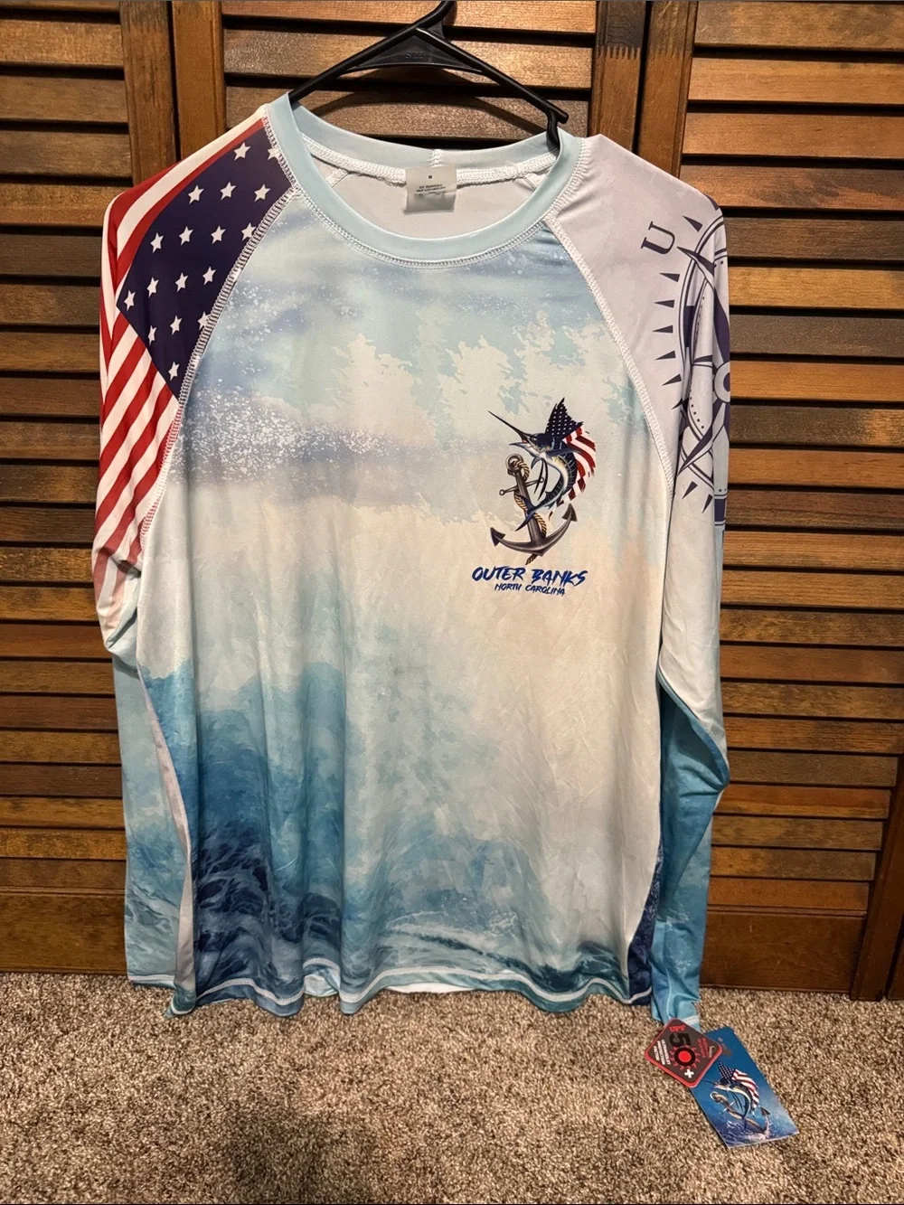 Men's Blue Graphic Long-Sleeve Swim Shirt